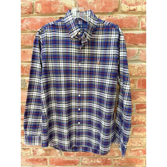 Ralph Lauren Men's Classic Fit Plaid Oxford Size Preppy Blue Red Navy Plaid - Picture 2 of 9